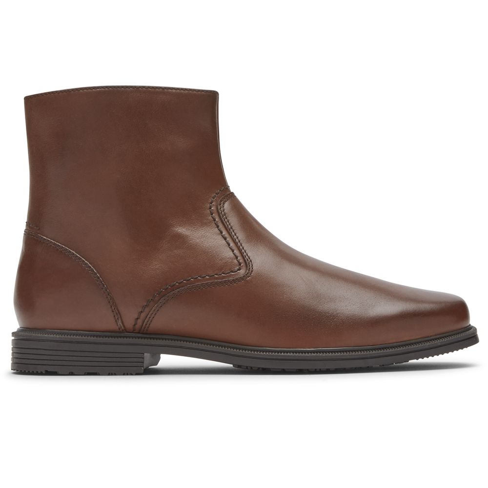 Rockport Men's Taylor Waterproof Zipper Ankle Boots - Brown - USA (7549NHLTD)